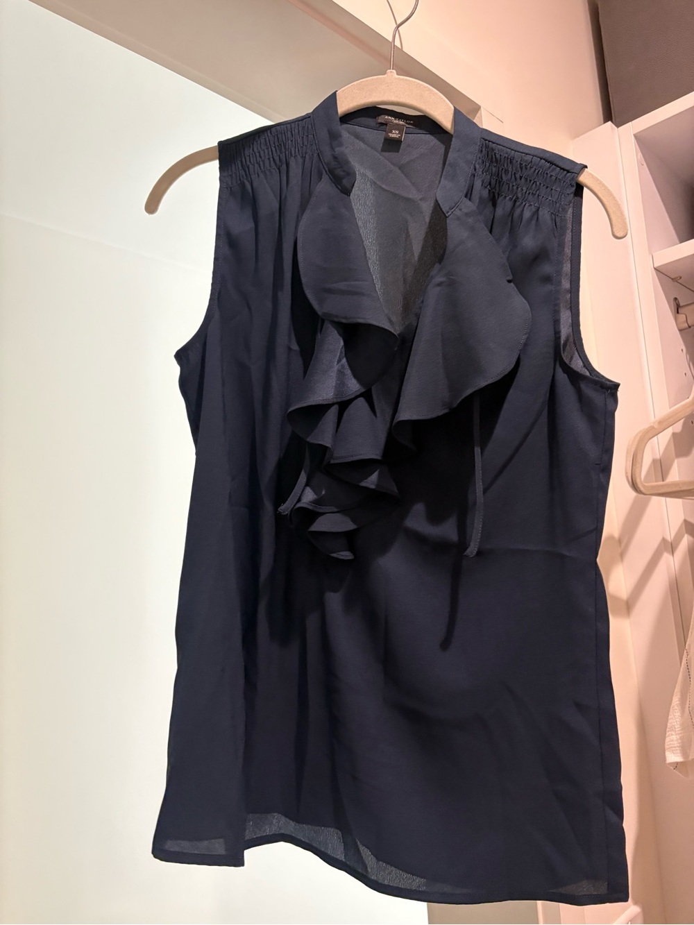 Ann Taylor Navy Ruffle-Smock Sleeveless Blouse